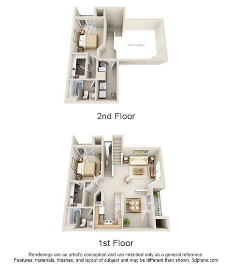 Floor plan for 2 beds, 2 baths, 1304 sqft